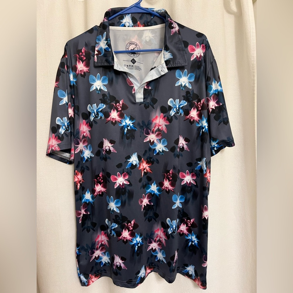 Proud 90 Grey Floral Men’s Golf Polo